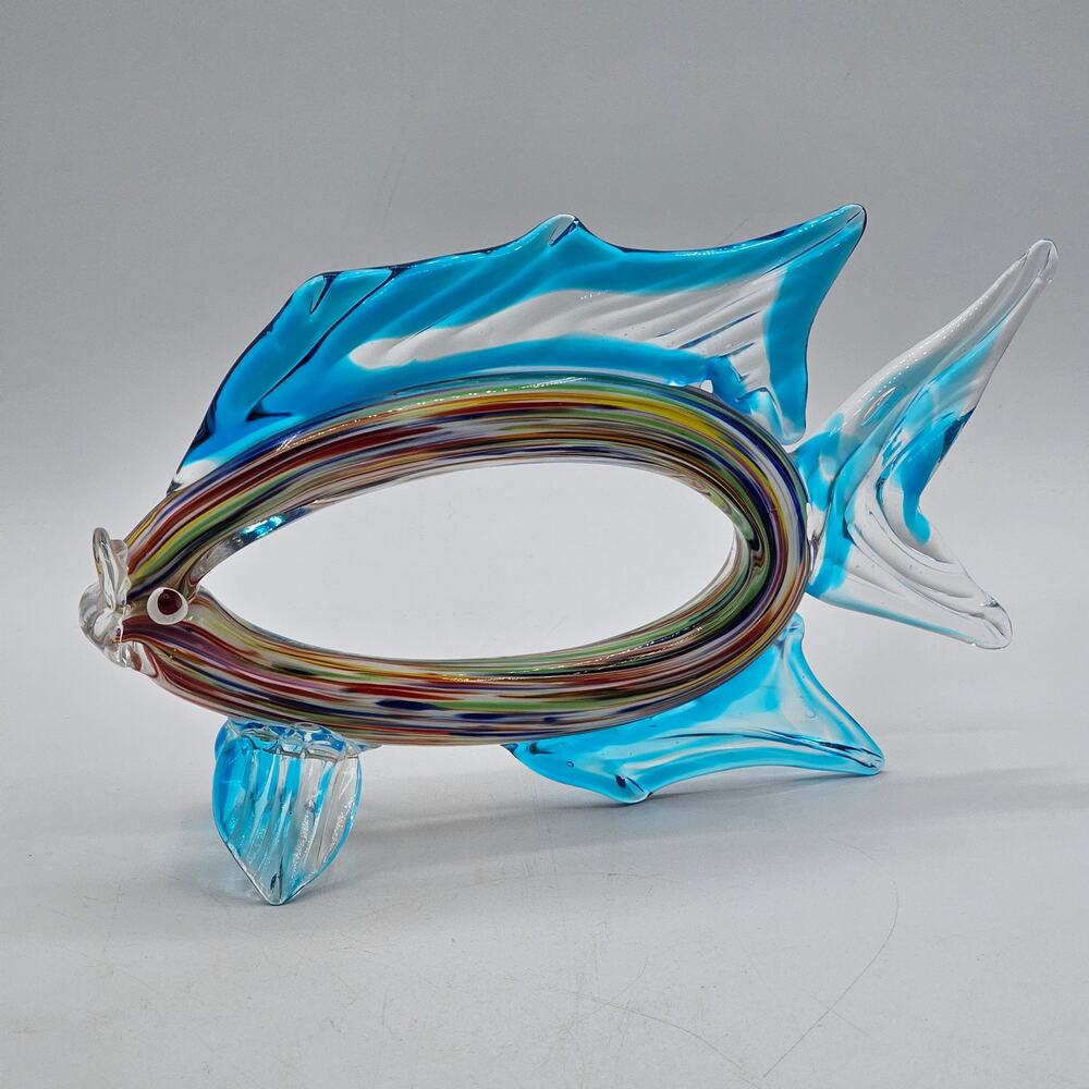Murano Style Art Glass Fish Figurine Multicolor Cutout Body Vintage Handblown - Picture 8 of 9